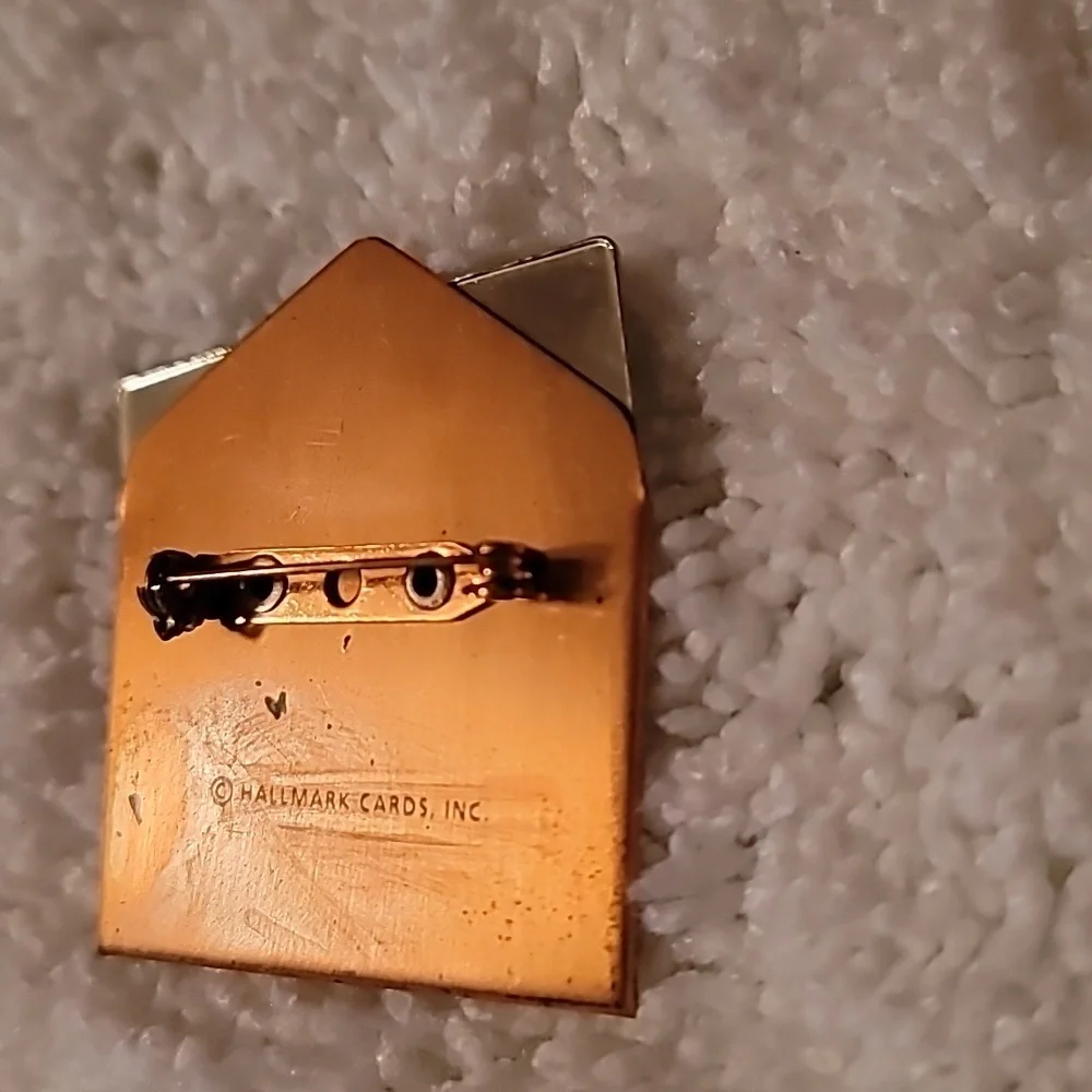 Estate Hallmark Envelope Copper Brass Tone‎ Silver XOXO Card & Envelope Brooch